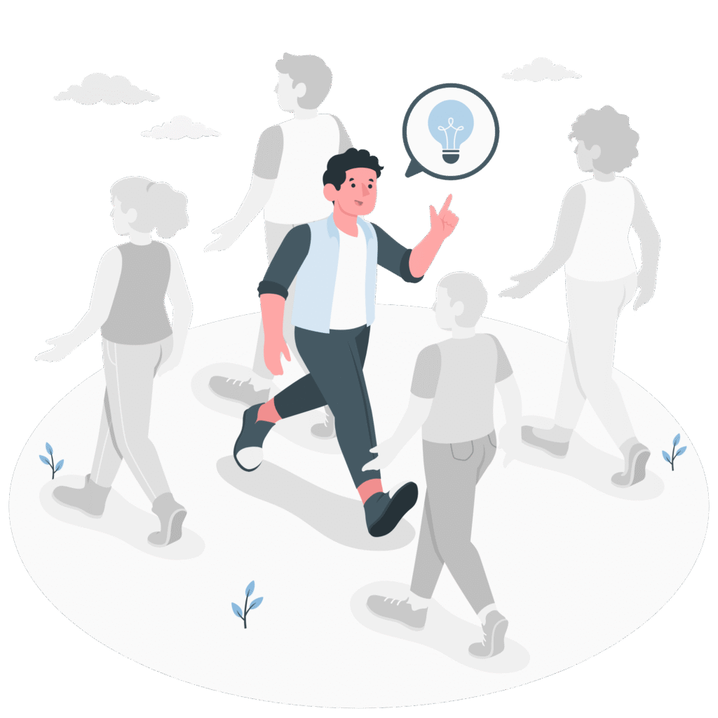 Person walking with a glowing lightbulb symbolizing insight