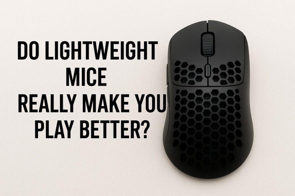 Lightweight gaming mice with honeycomb design on a desk, representing modern esports-focused hardware.