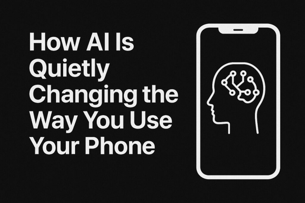 Illustration showing how the AI smartphone experience enhances camera performance, battery life, and personalization in modern phones.