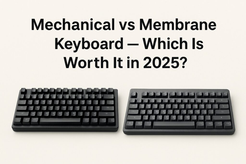 Close-up of mechanical and membrane keyboard switches showing differences in feel, durability, and design.