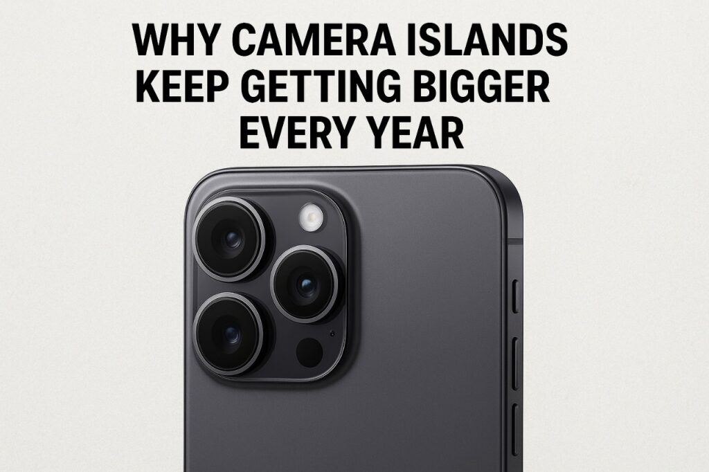 Close-up of a smartphone camera island with multiple lenses.