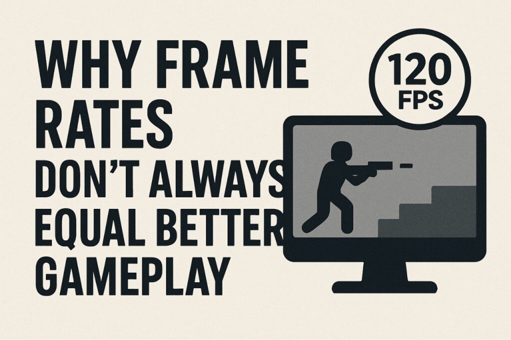 Gaming setup showing FPS counter on screen with smooth motion and latency indicators explaining frame rates in gaming performance