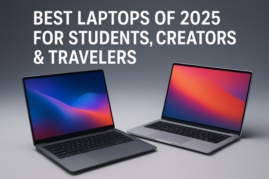 Best laptops for students, creators, and travelers in 2025 arranged on a desk