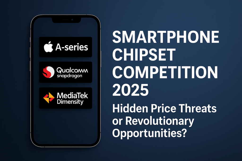 Smartphone chipset competition 2025: Apple A-series, Qualcomm Snapdragon, and MediaTek Dimensity driving phone prices and performance globally.