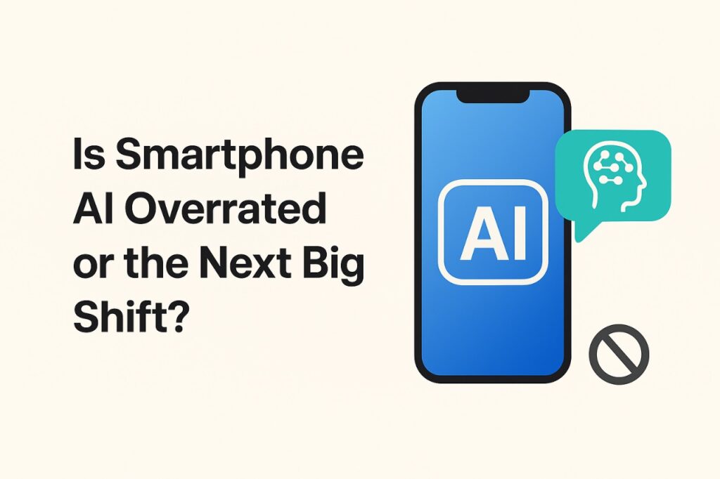 Smartphone demonstrating AI features like smart photography and predictive text, highlighting whether smartphone AI features are groundbreaking or overhyped in 2025.