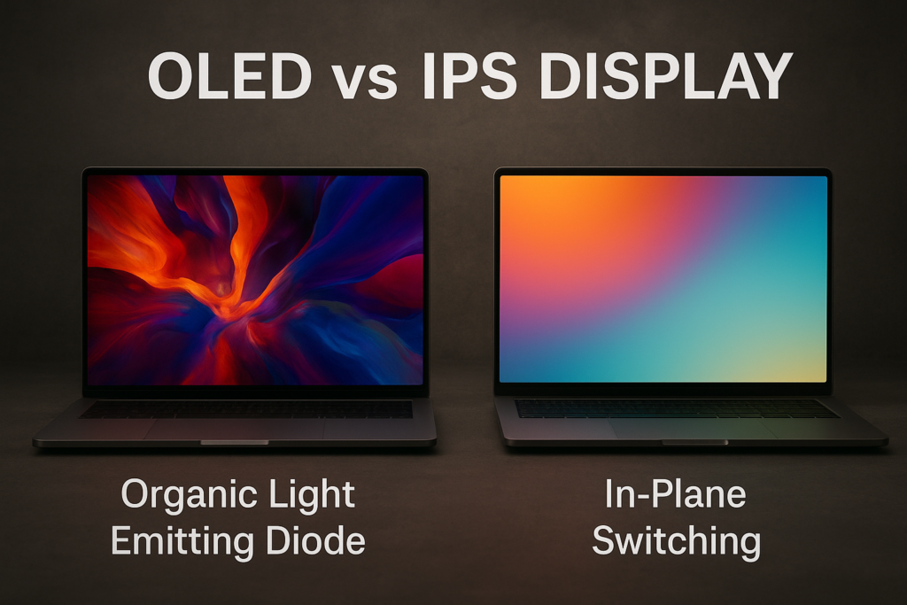 OLED vs IPS display comparison showing brightness, color, and lifespan differences in 2025