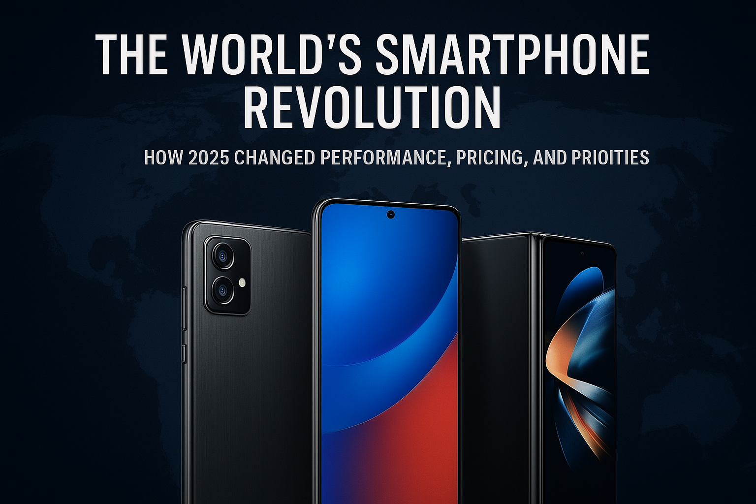 Global Smartphone Trends 2025 illustrated through modern AI-powered smartphone designs and performance advancements