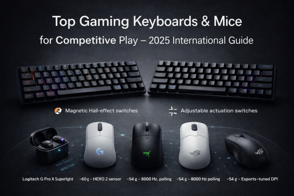 Discover the best gaming keyboards and mice for competitive play in 2025, focusing on latency, precision, ergonomics, and real esports performance.