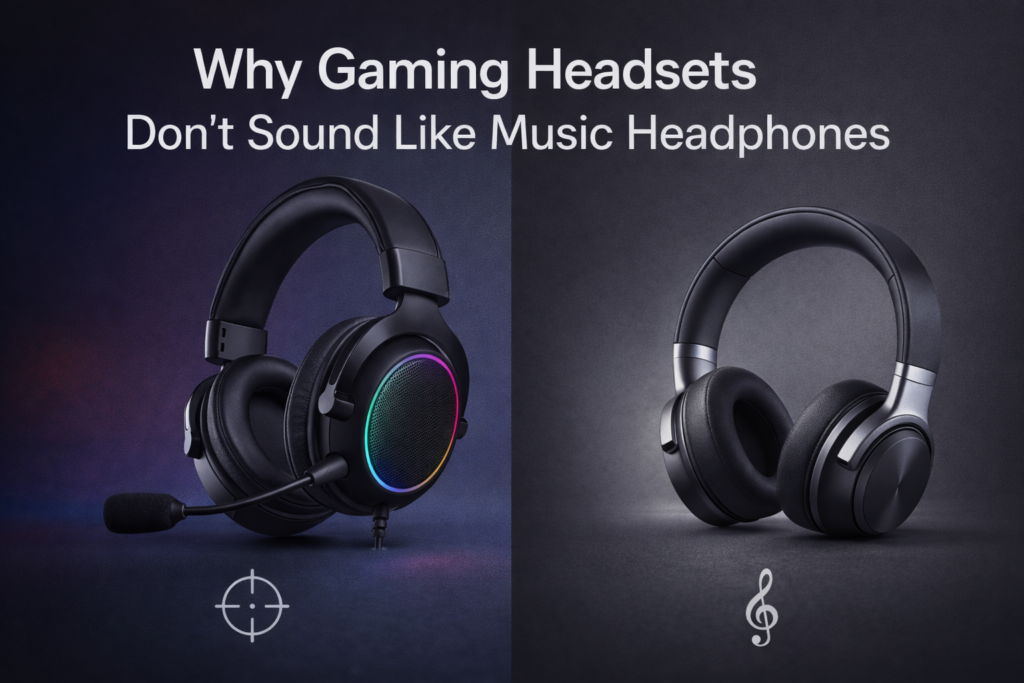 Gaming vs music headphones compared by sound tuning, bass response, and soundstage
