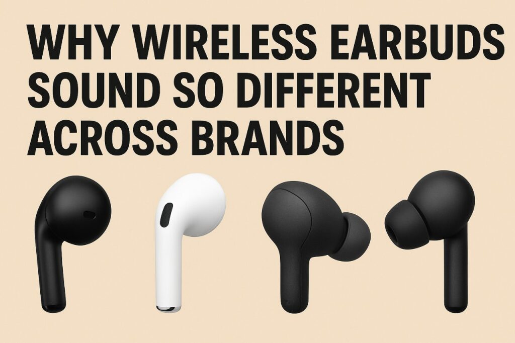 Wireless earbuds sound quality comparison across brands in 2025, showing drivers, tuning, codecs, and design differences.