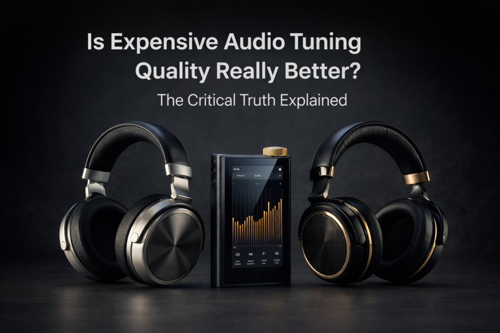 Expensive audio tuning quality compared across different headphone and speaker price tiers