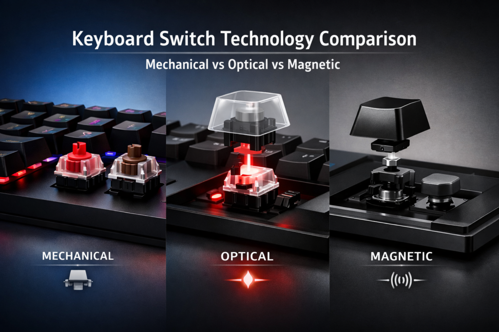 Keyboard switch technology comparison between mechanical, optical, and magnetic switches
