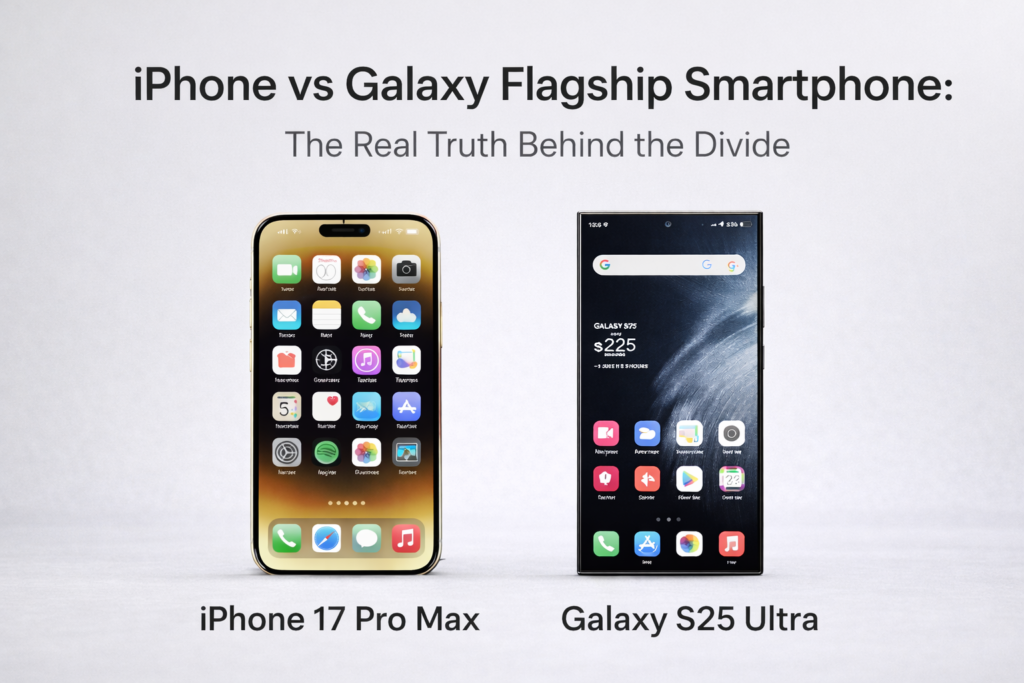 iPhone vs Galaxy flagship smartphone representing two design philosophies