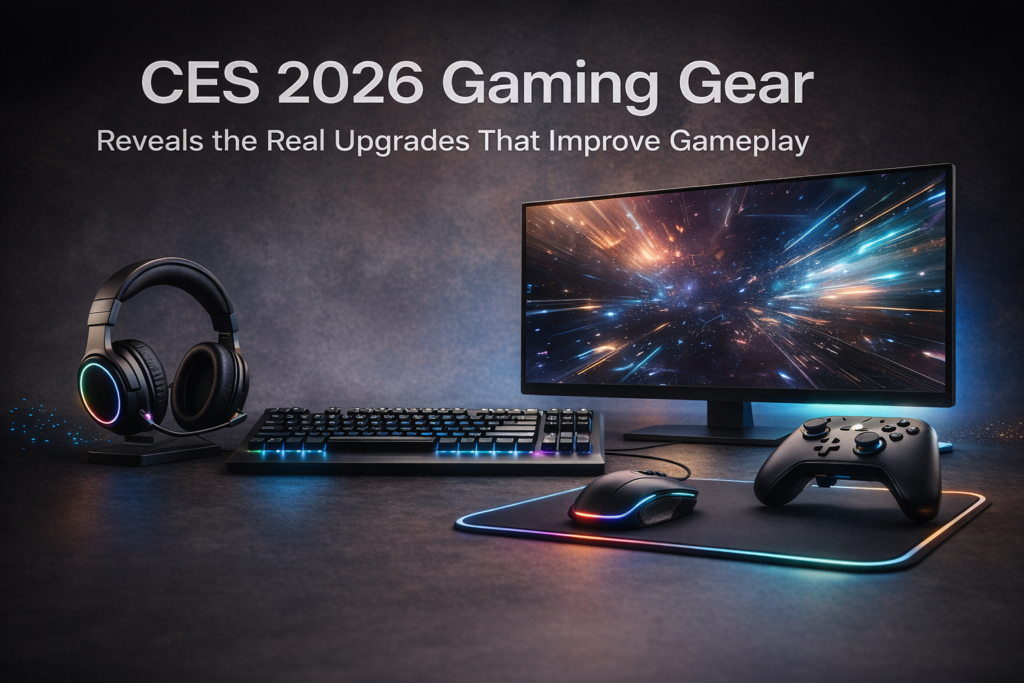 CES 2026 gaming gear highlighting adaptive controllers, stable gaming displays, and ergonomic design