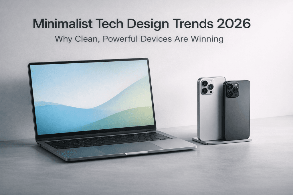 minimalist tech design trends 2026 clean laptop chassis with unified material body