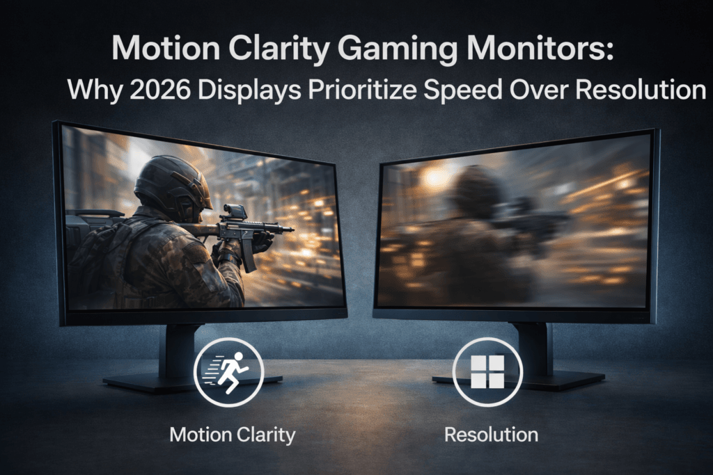 Motion clarity gaming monitors comparison showing blur reduction at high refresh rates